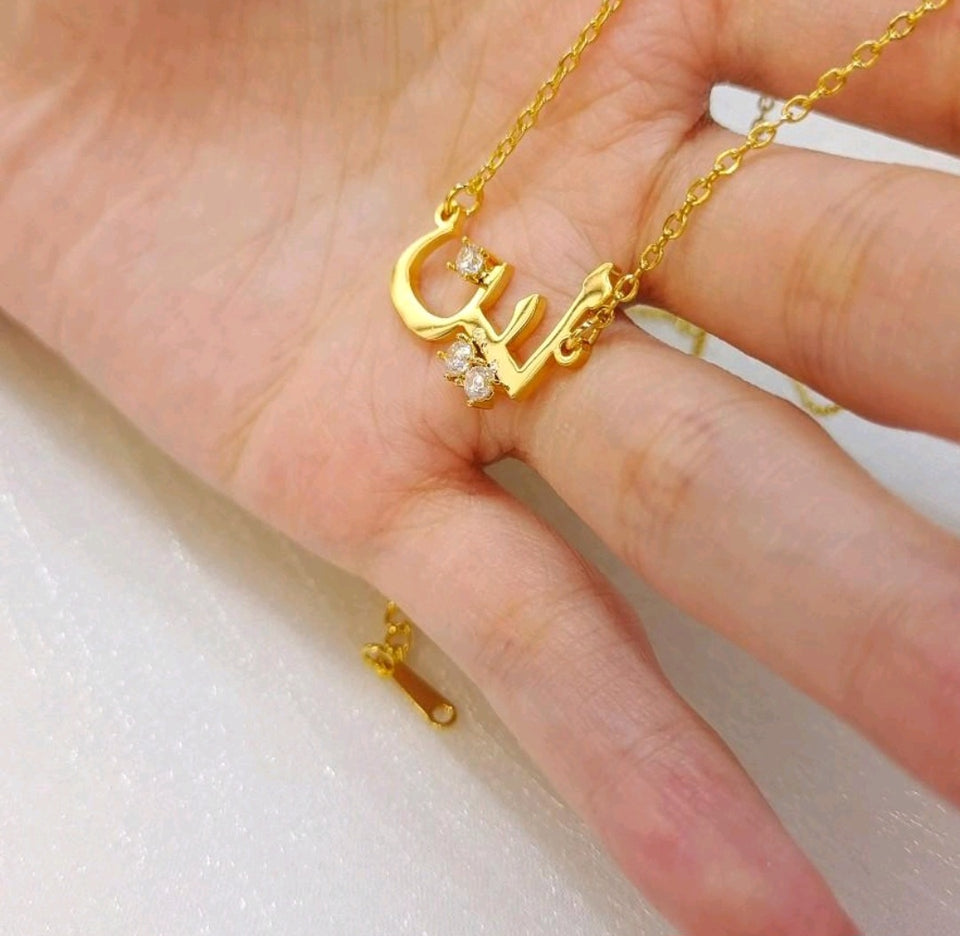 Personalized Arabic Name Necklace with Diamond - 18k Gold Plating