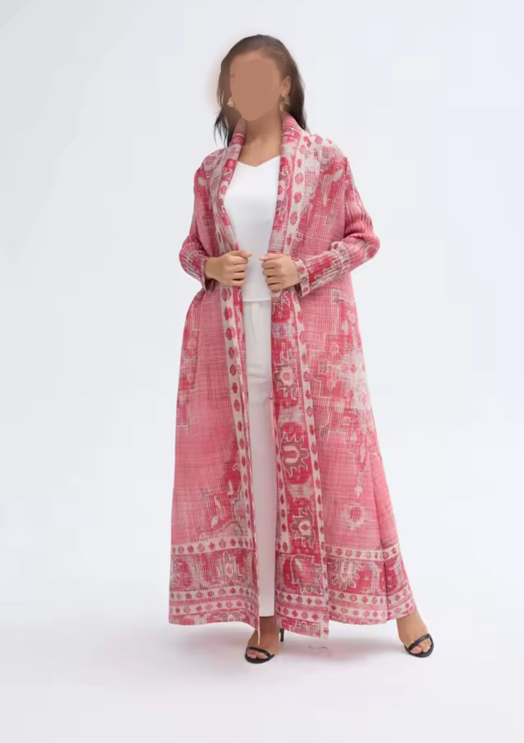 Pink pleated open abaya