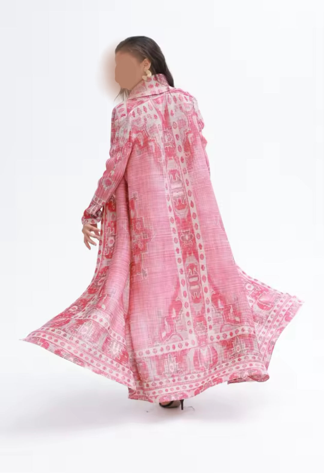 Pink pleated open abaya