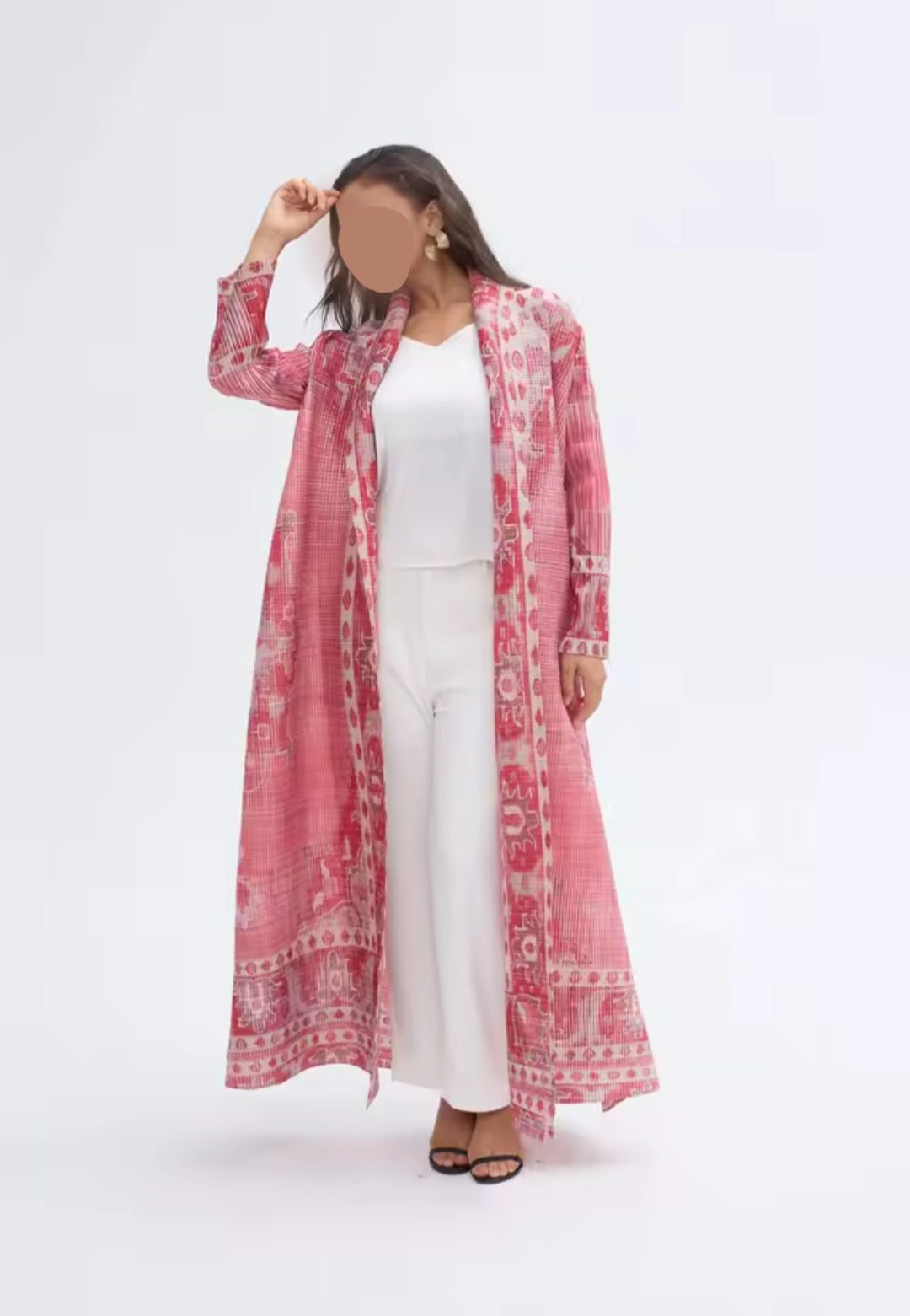 Pink pleated open abaya