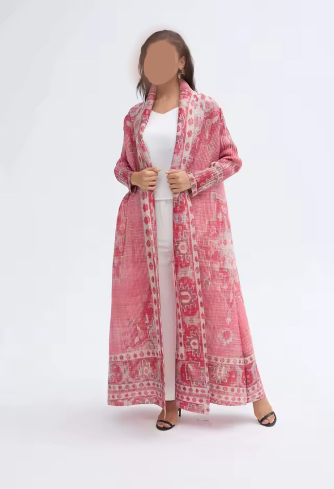 Pink pleated open abaya