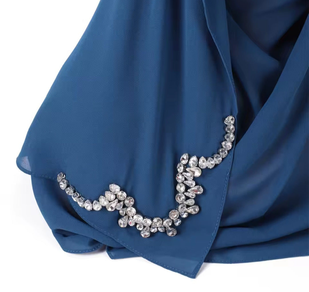 Embellished rhinestone crystal chiffon scarf