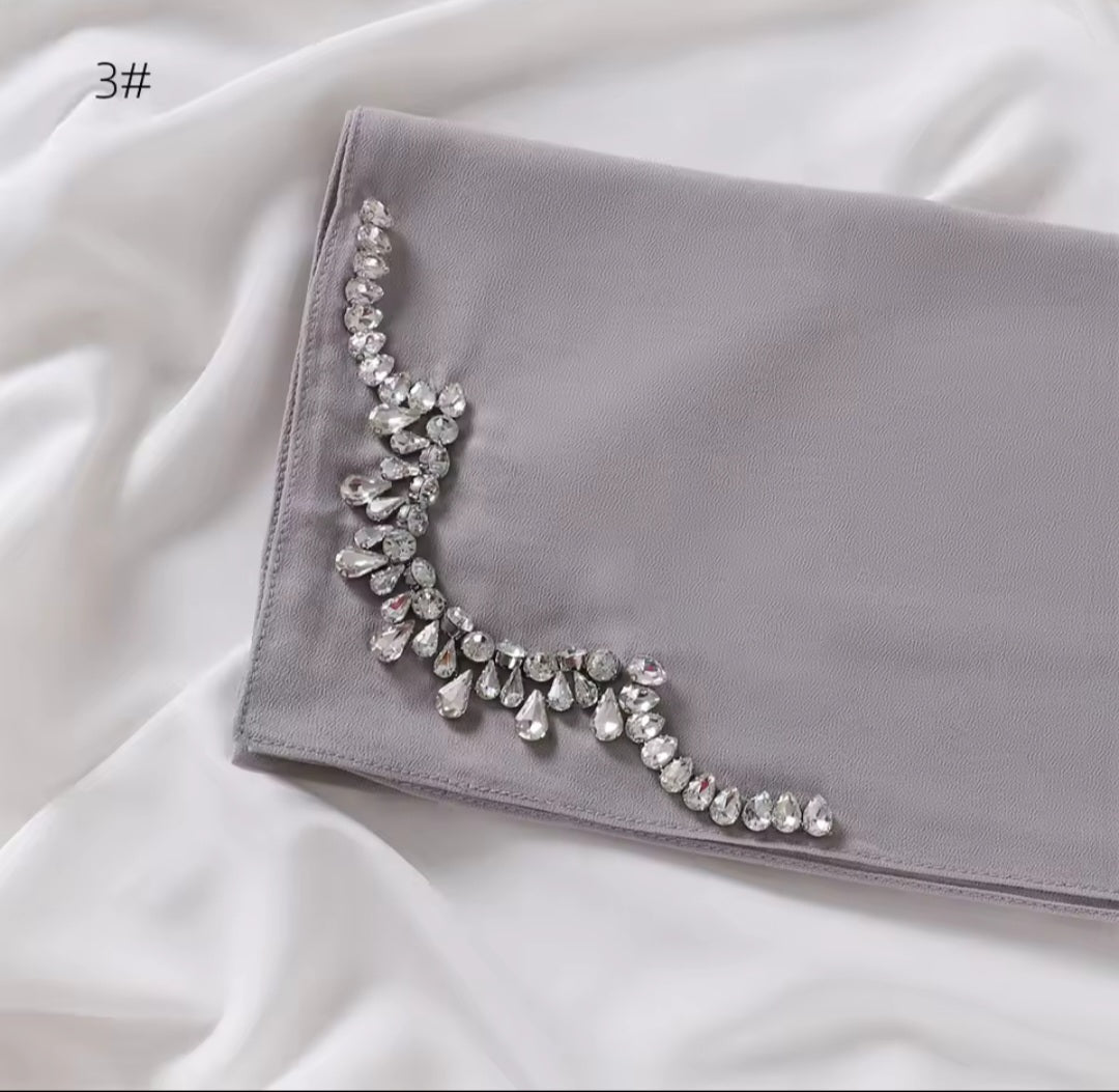 Embellished rhinestone crystal chiffon scarf