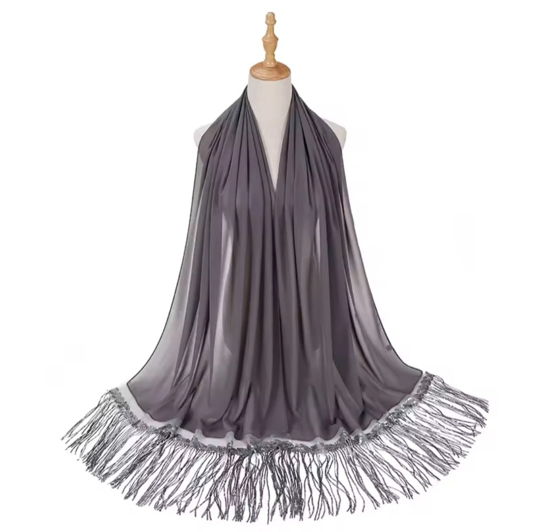 Sequin tassel scarf