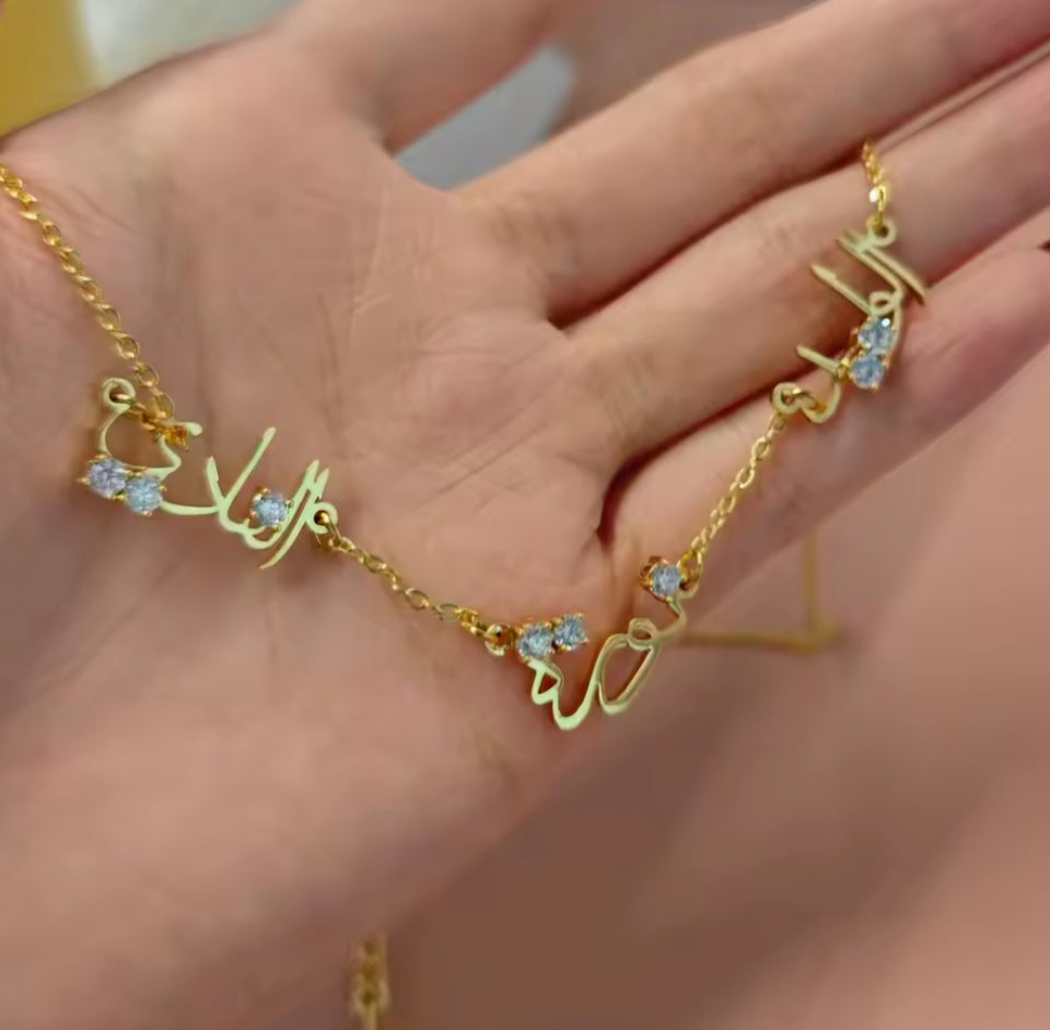 Multi name diamanté chain necklace